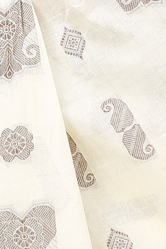 White Brown Pure Cotton Gargi Tant Saree (912)